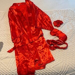 Elegant Red Satin Robe Set